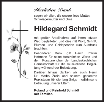 Traueranzeige von Hildegard Schmidt von Pegnitz-Zeitung